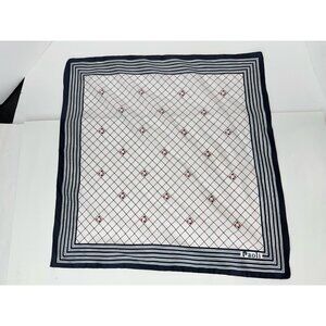 Vintage PAOLI Designer Scarf Geometric Check Blue White 19.5” Square Japan